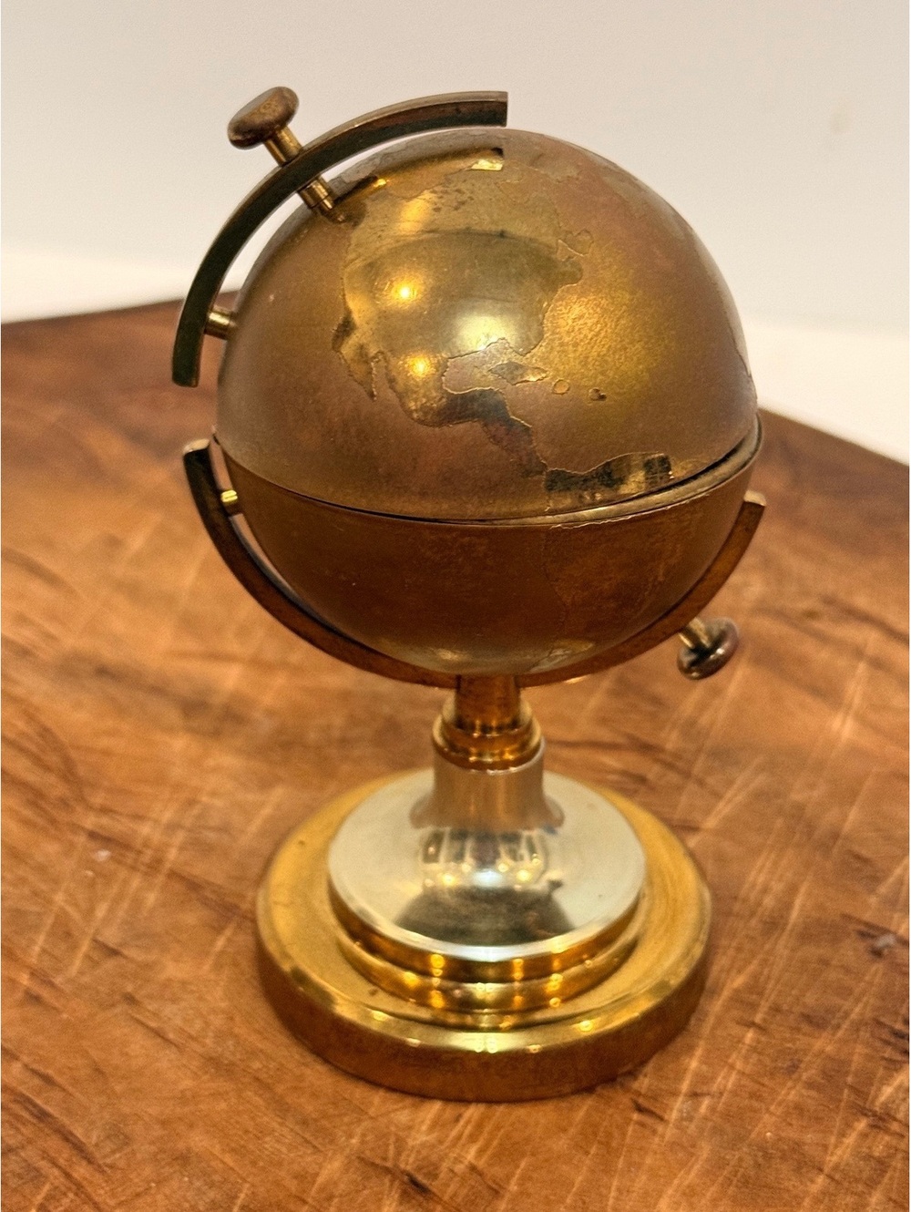 Vintage Brass Globe Cigarette Dispenser, Mid Century Pop Up Desk Tobacciana